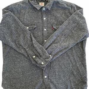 VTG Levi's Grey Speckled Classic Cotton Blend Long Sleeve Button-Up Shirt - XL